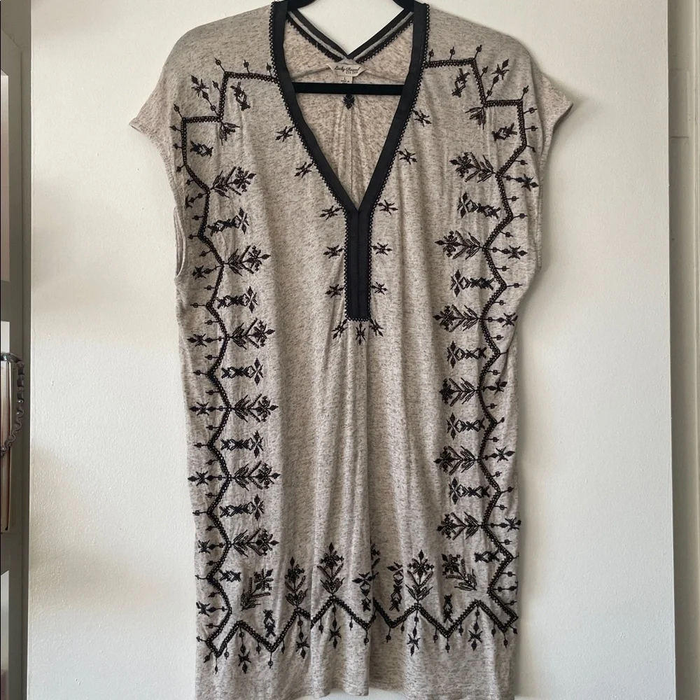 Lucky Brand|Boho Chic Embroidered tunic top w/ beading|oatmeal/black| Large| EUC - Picture 3 of 14